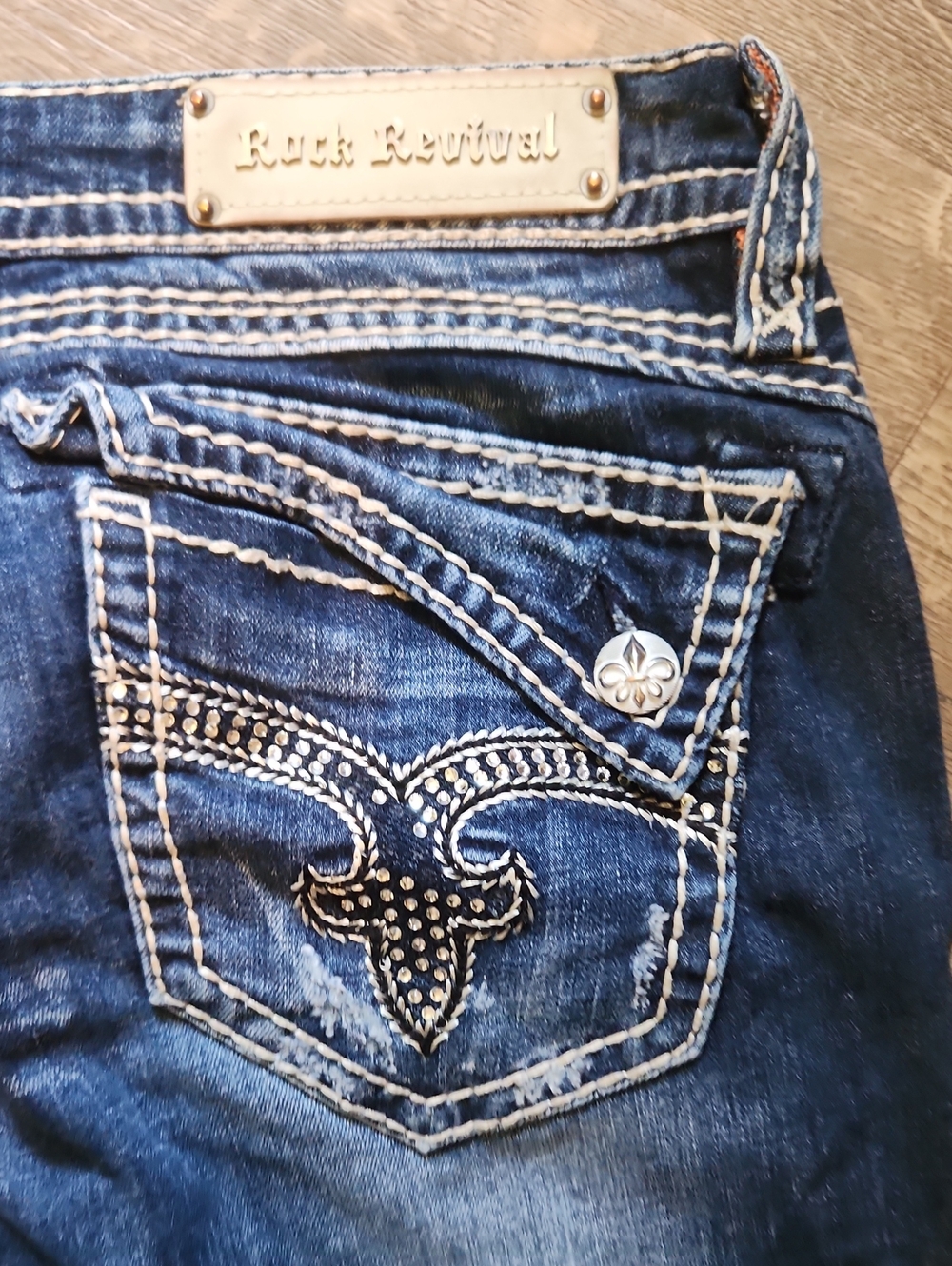 Rock Revival Navy Blue Embellished Pocket Capris